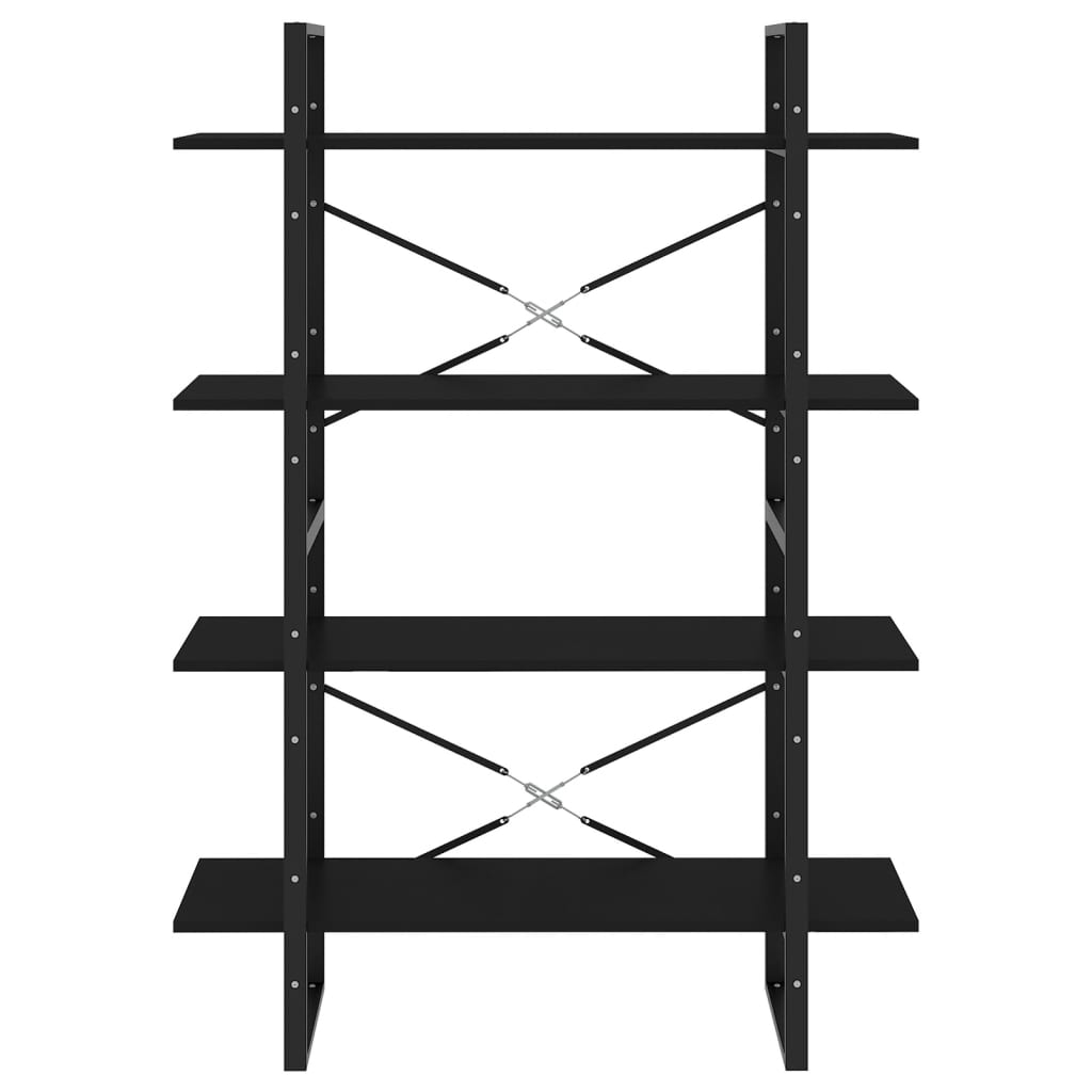 Bookcase 4 Compartments Black 100x30x140 cm Wood Material