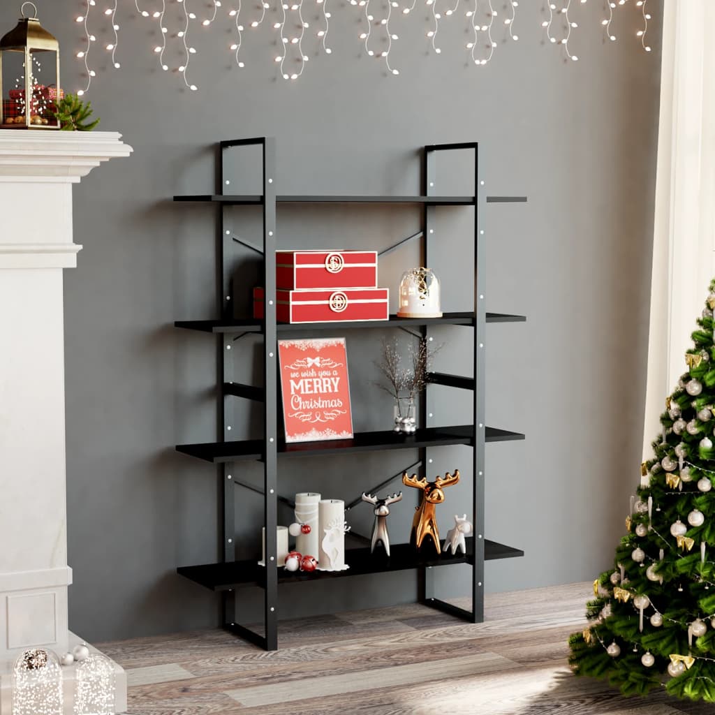 Bookcase 4 Compartments Black 100x30x140 cm Wood Material