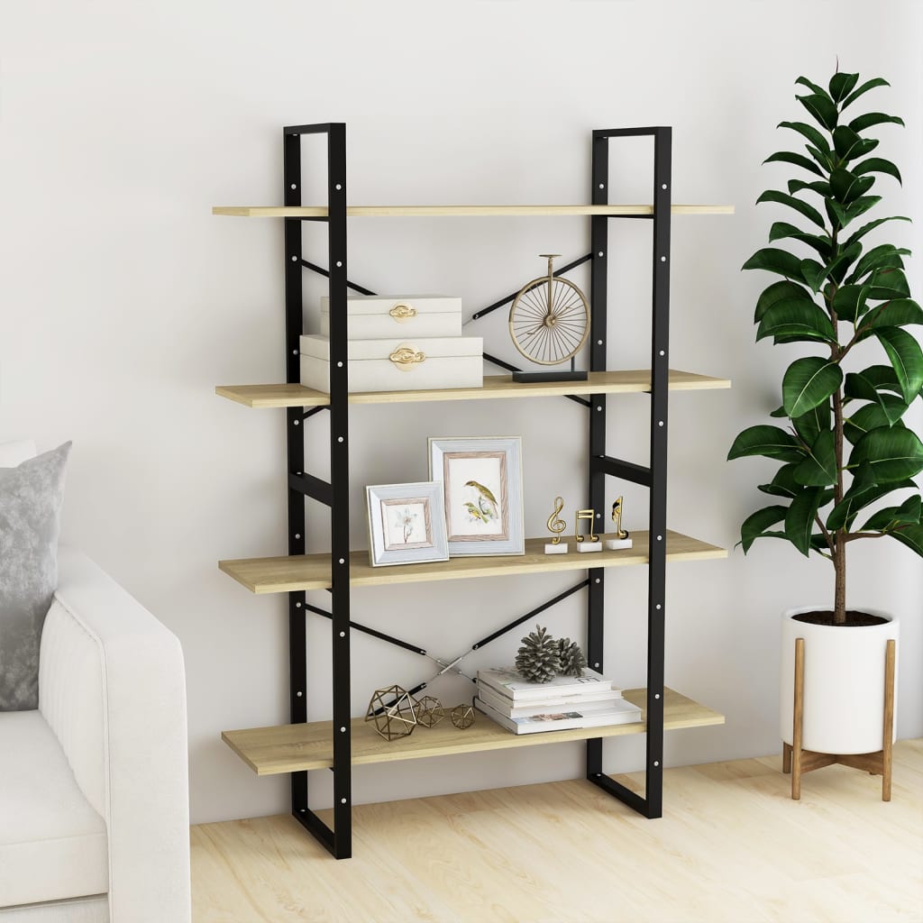 Bookcase 4 compartments Sonoma oak 100x30x140 cm wood material