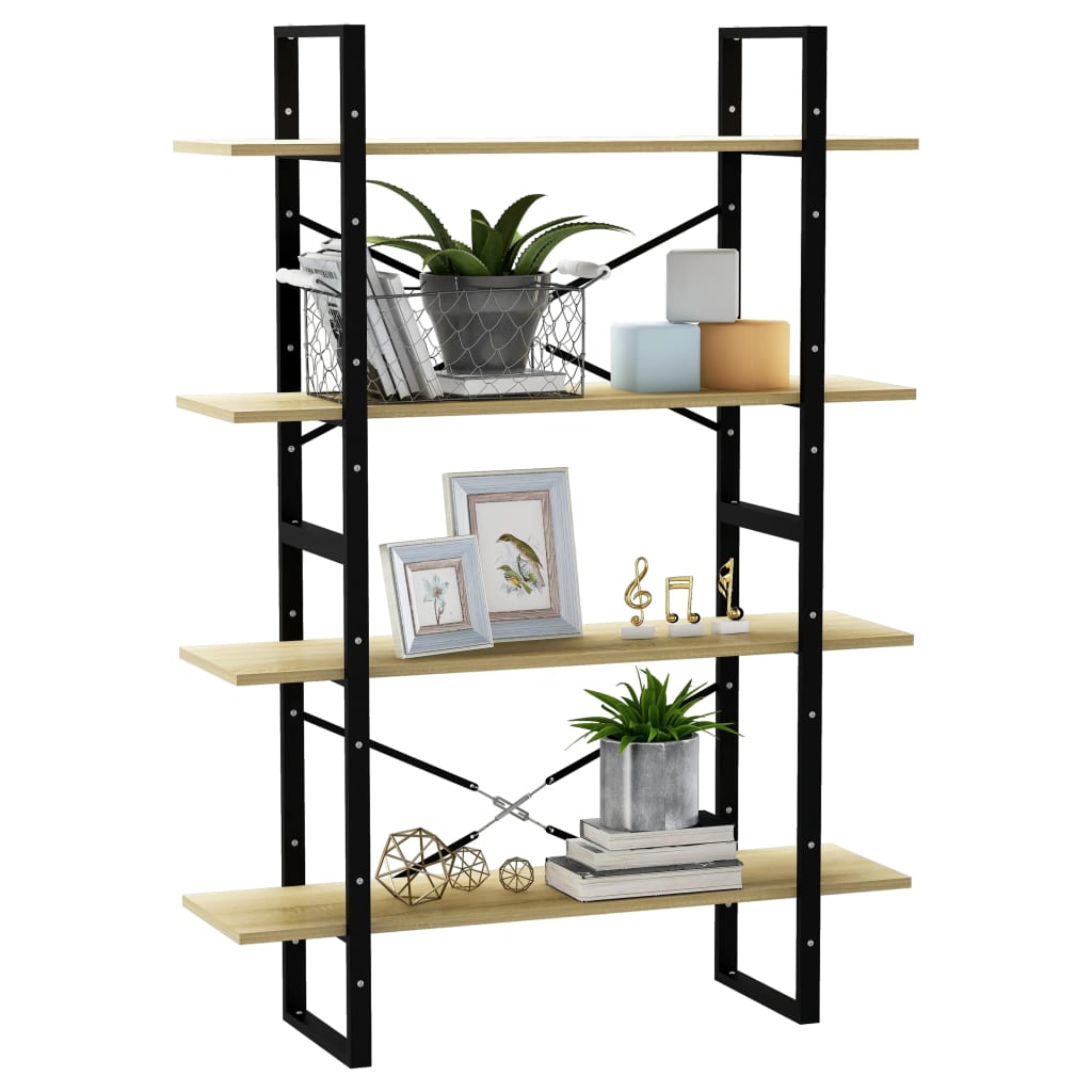 Bookcase 4 compartments Sonoma oak 100x30x140 cm wood material