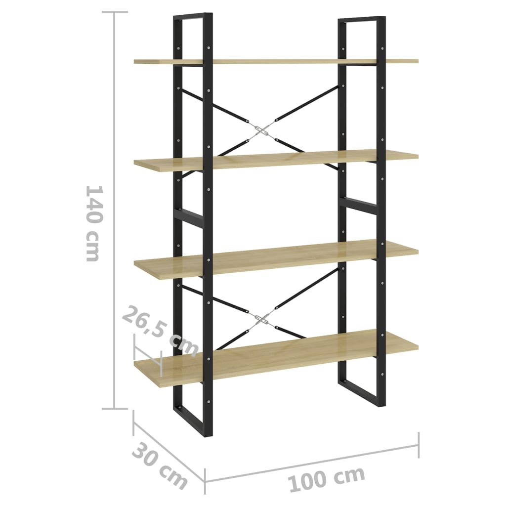 Bookcase 4 compartments Sonoma oak 100x30x140 cm wood material