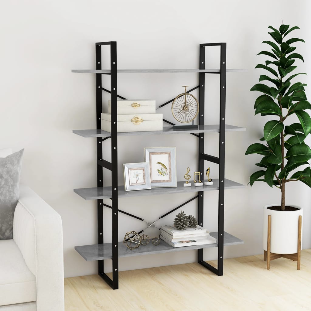 Bookcase 4 compartments concrete grey 100x30x140 cm wood material