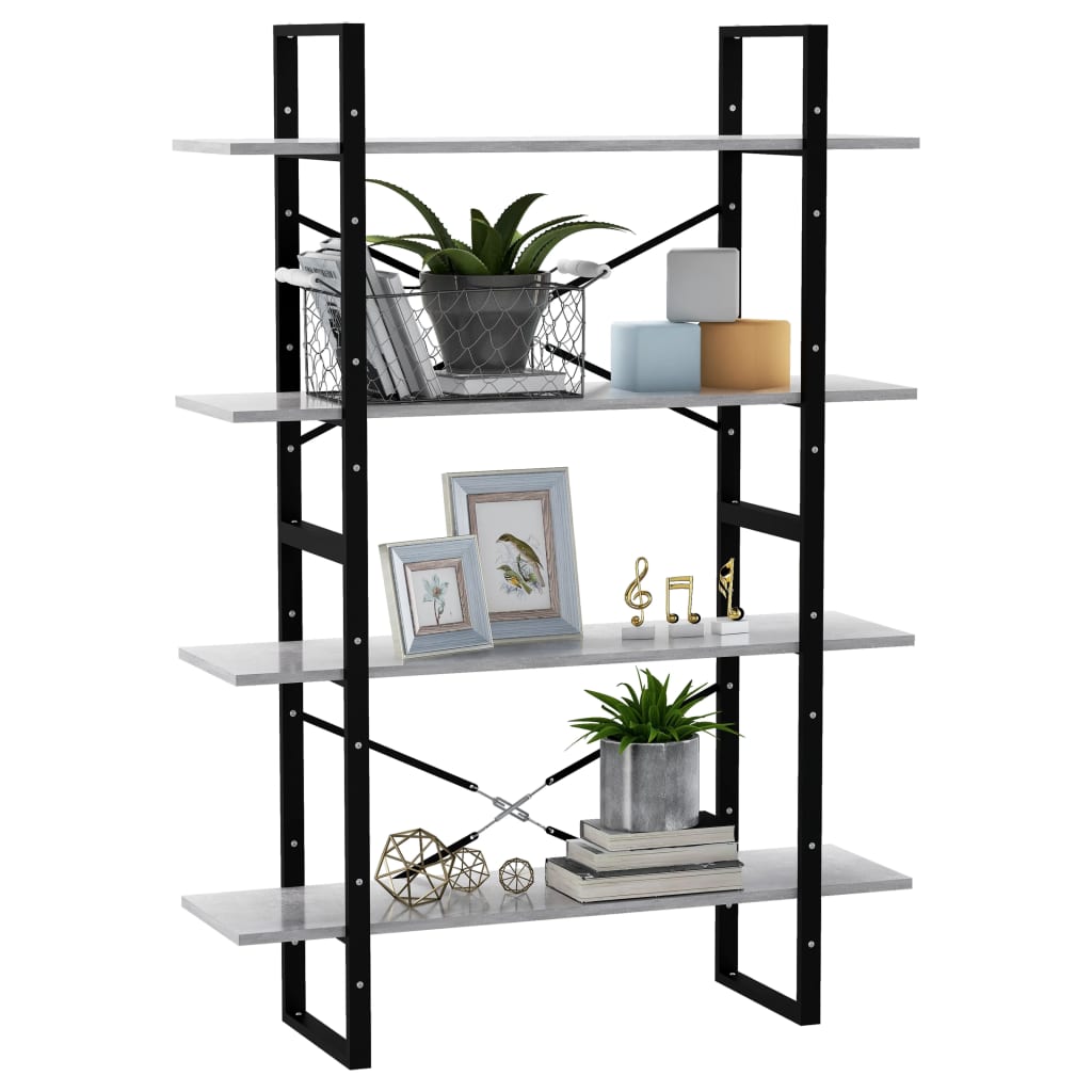 Bookcase 4 compartments concrete grey 100x30x140 cm wood material