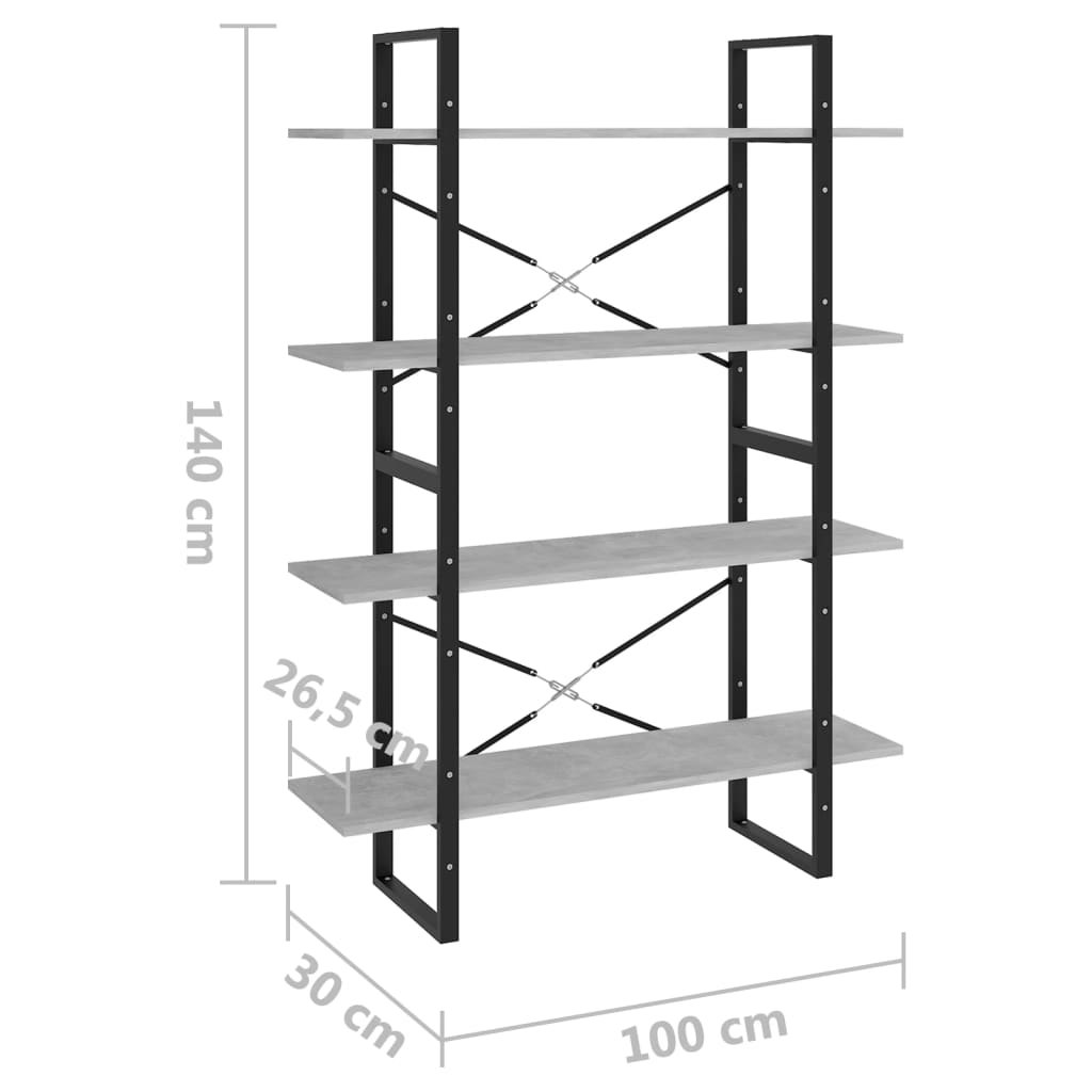 Bookcase 4 compartments concrete grey 100x30x140 cm wood material