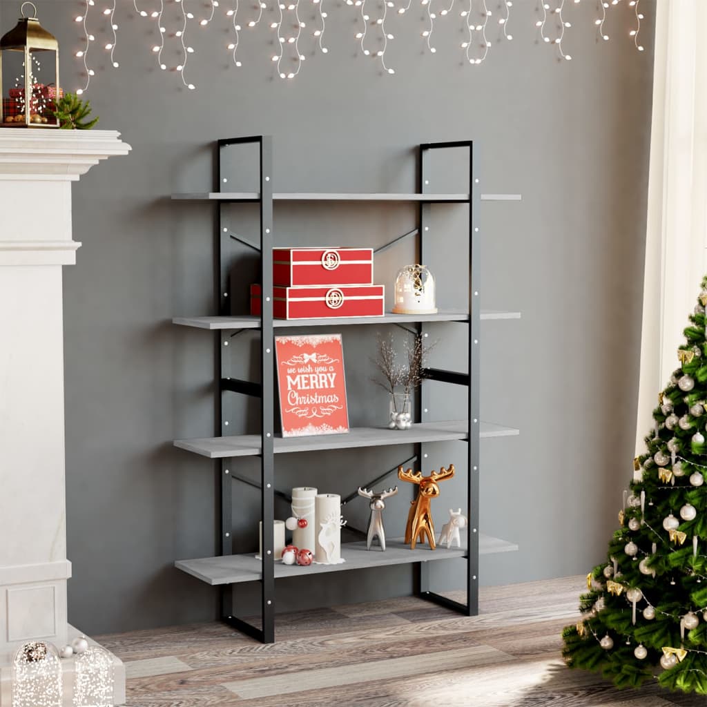 Bookcase 4 compartments concrete grey 100x30x140 cm wood material