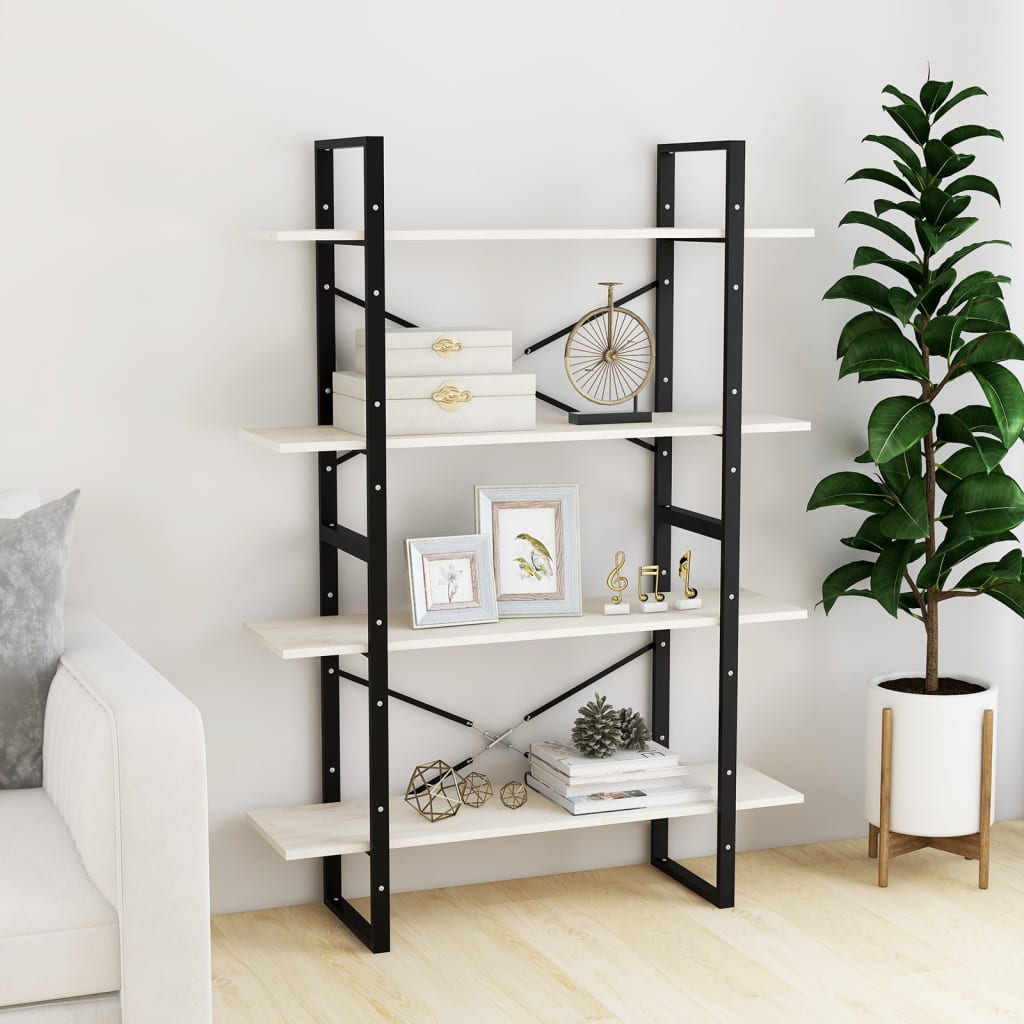 Bookcase 4 Shelves White 100x30x140 cm Solid Pine