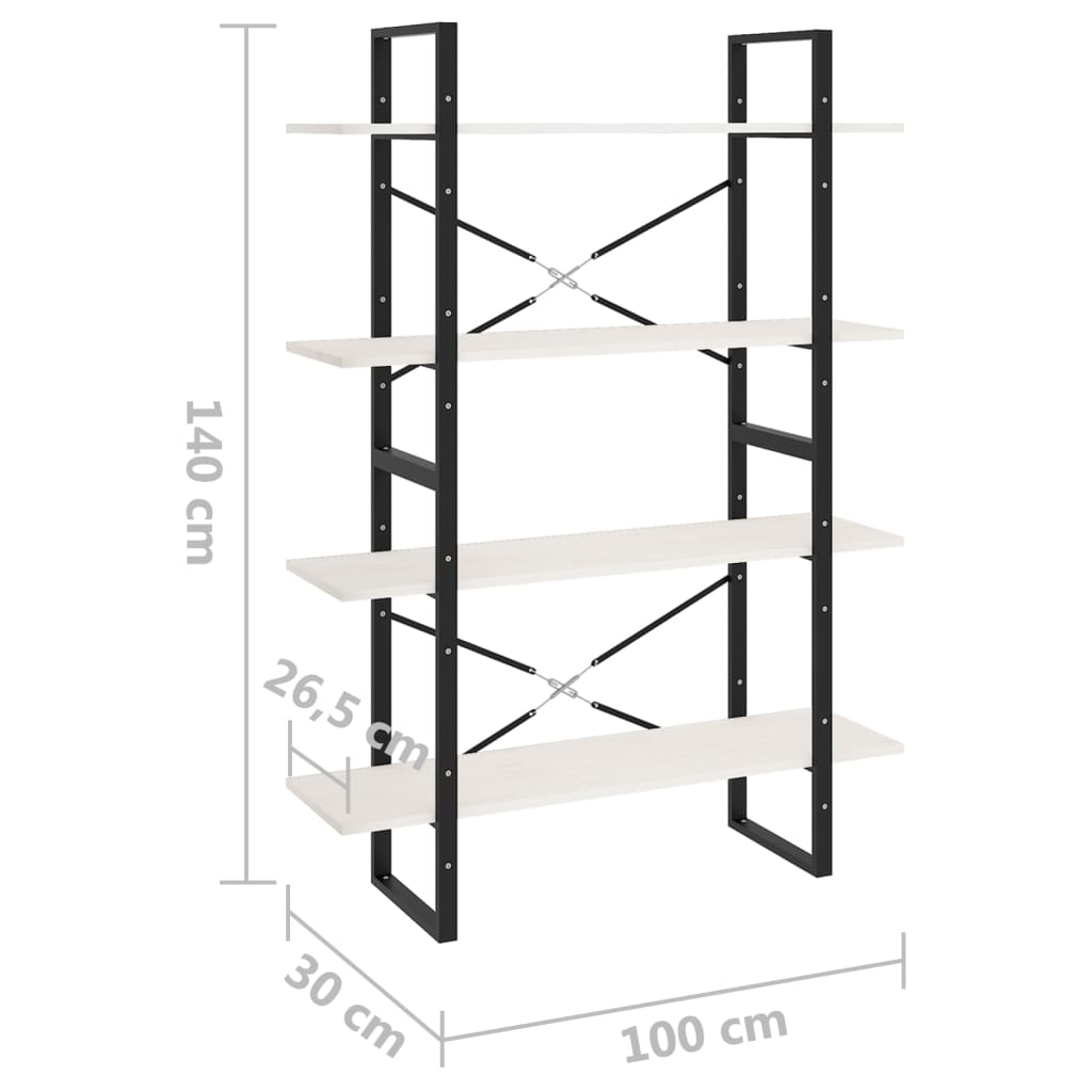 Bookcase 4 Shelves White 100x30x140 cm Solid Pine