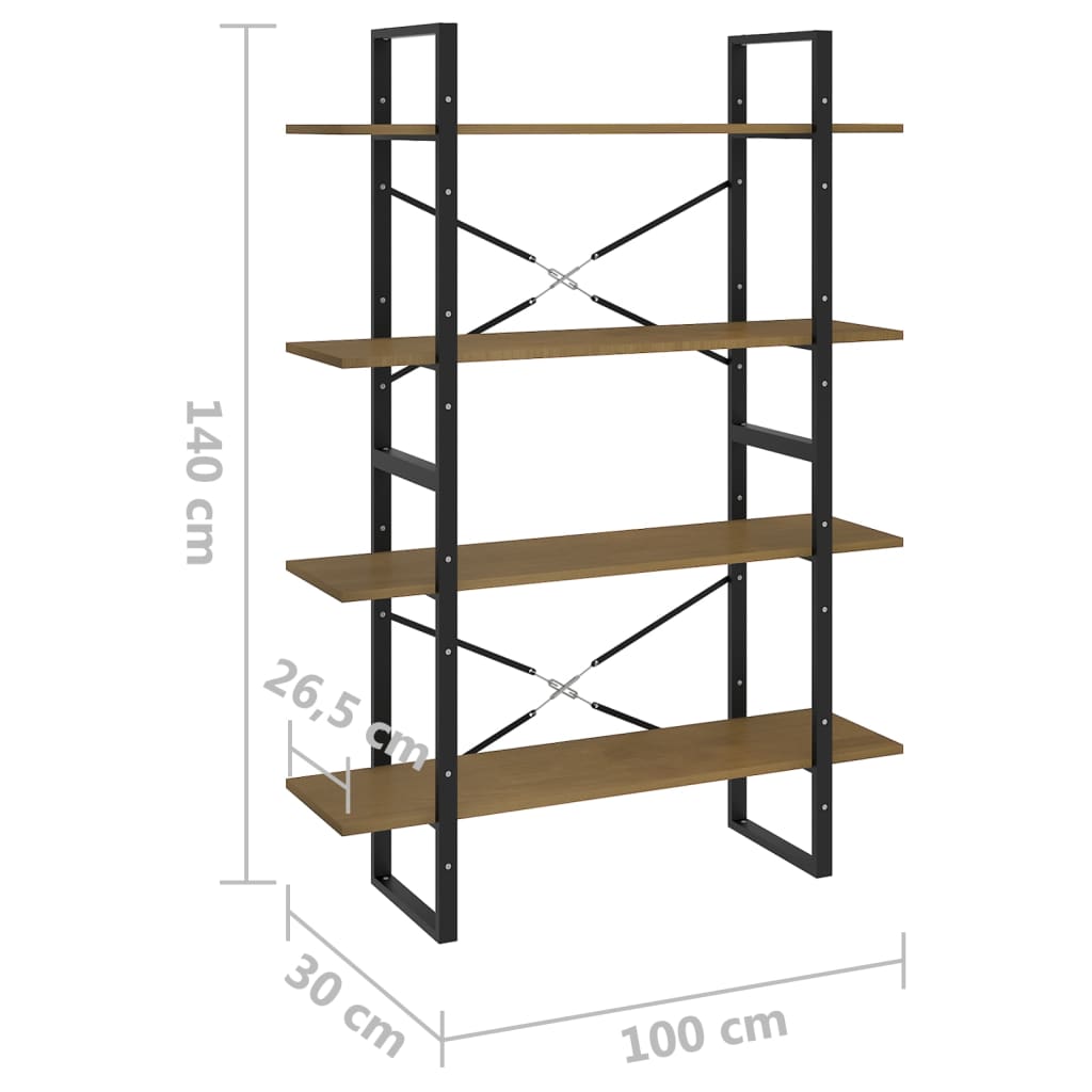 Bookcase 4 compartments 100x30x140 cm solid pine wood