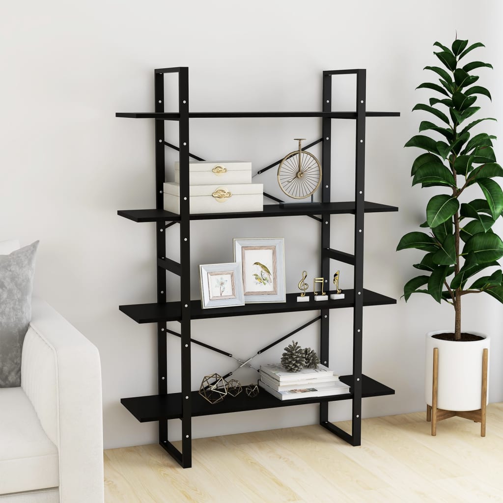 Bookcase 4 Shelves Black 100x30x140 cm Solid Pine