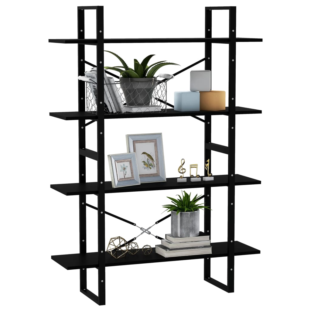 Bookcase 4 Shelves Black 100x30x140 cm Solid Pine