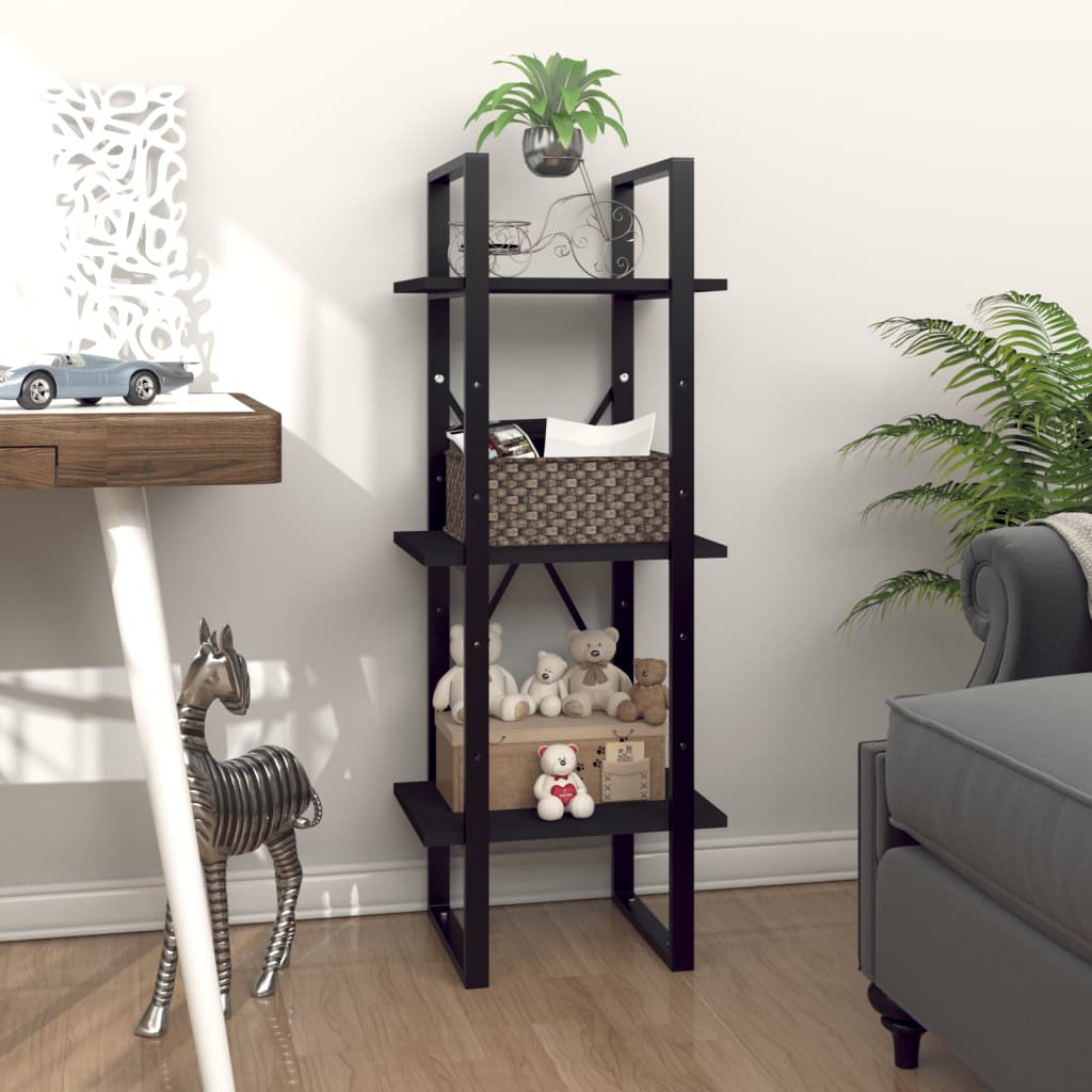 Bookcase 3 Compartments Black 40x30x105 cm Wood Material