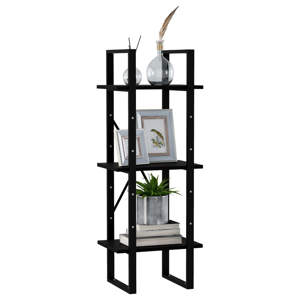 Bookcase 3 Shelves Black 40x30x105 cm Solid Pine