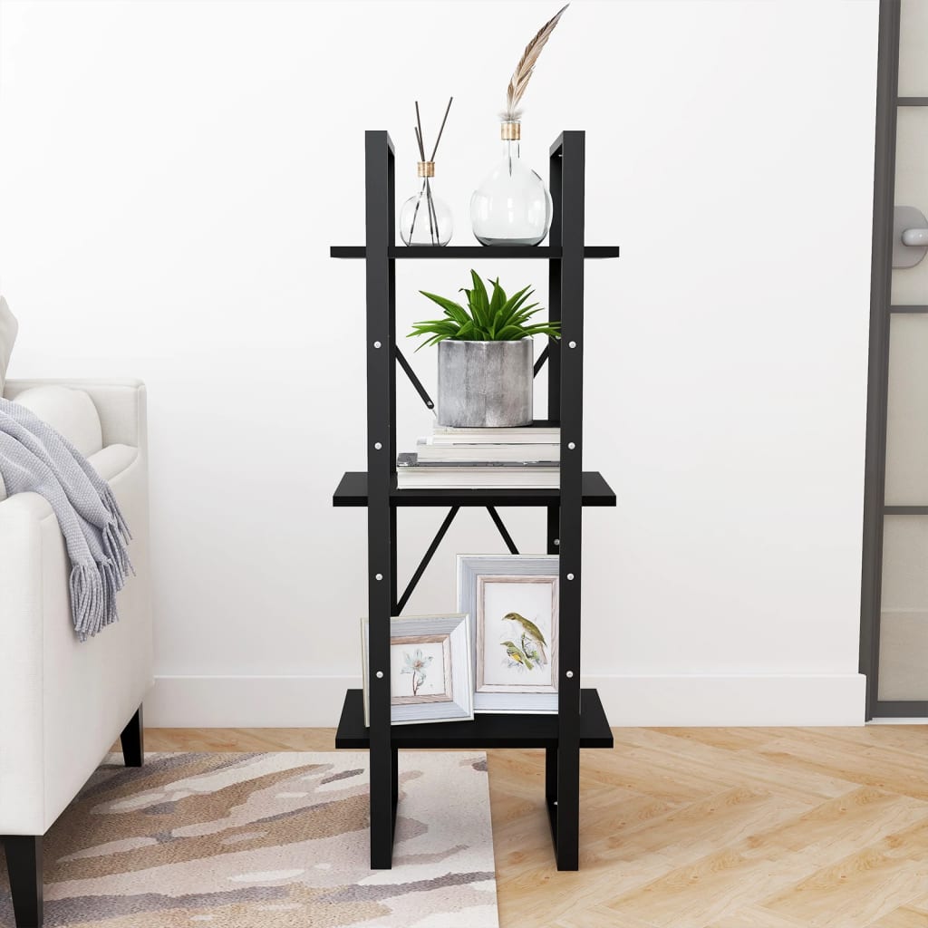 Bookcase 3 Shelves Black 40x30x105 cm Solid Pine