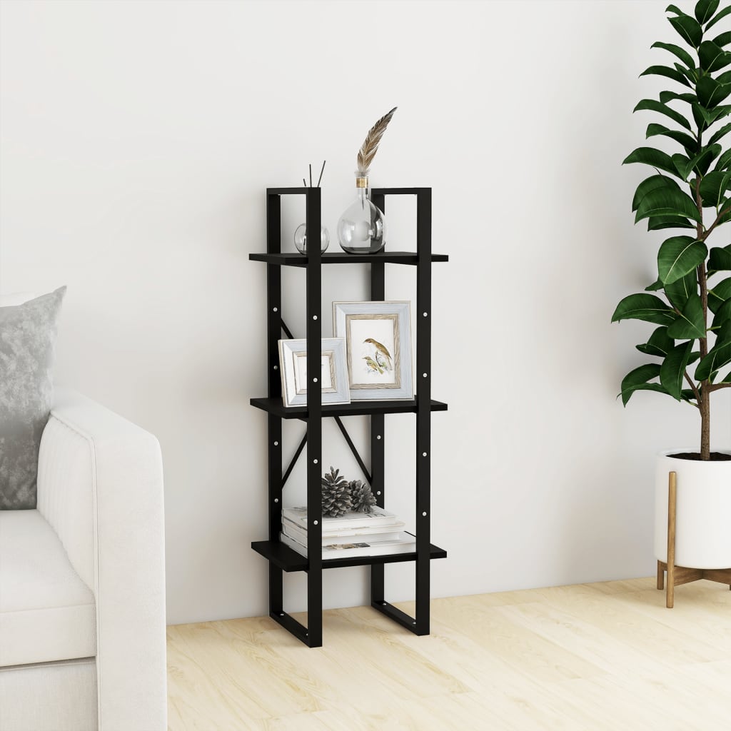 Bookcase 3 Shelves Black 40x30x105 cm Solid Pine