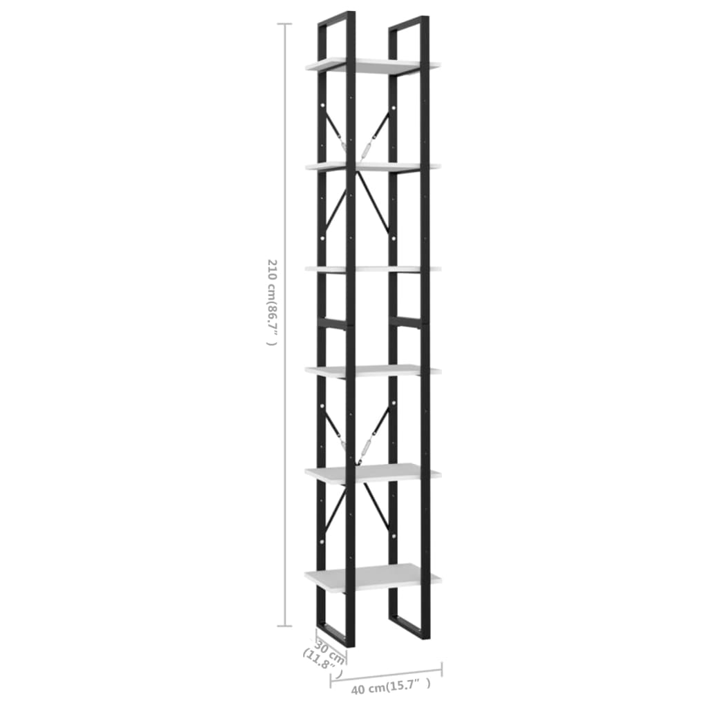 Bookcase 6 Compartments White 40x30x210 cm Wood Material