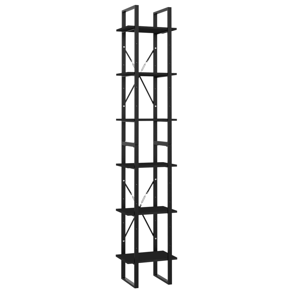 Bookcase 6 Compartments Black 40x30x210 cm Wood Material