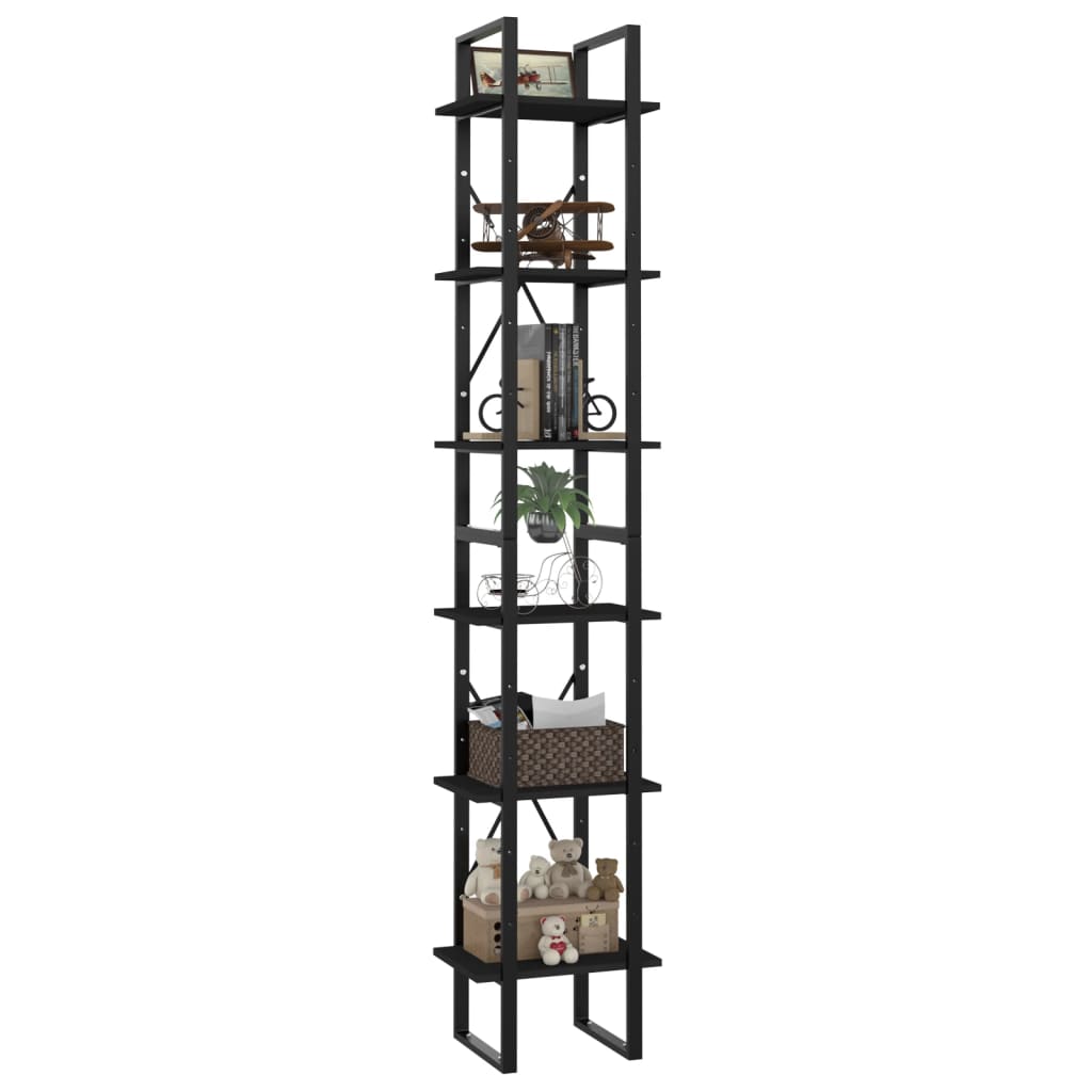 Bücherregal 6 Fächer Schwarz 40x30x210 cm Holzwerkstoff