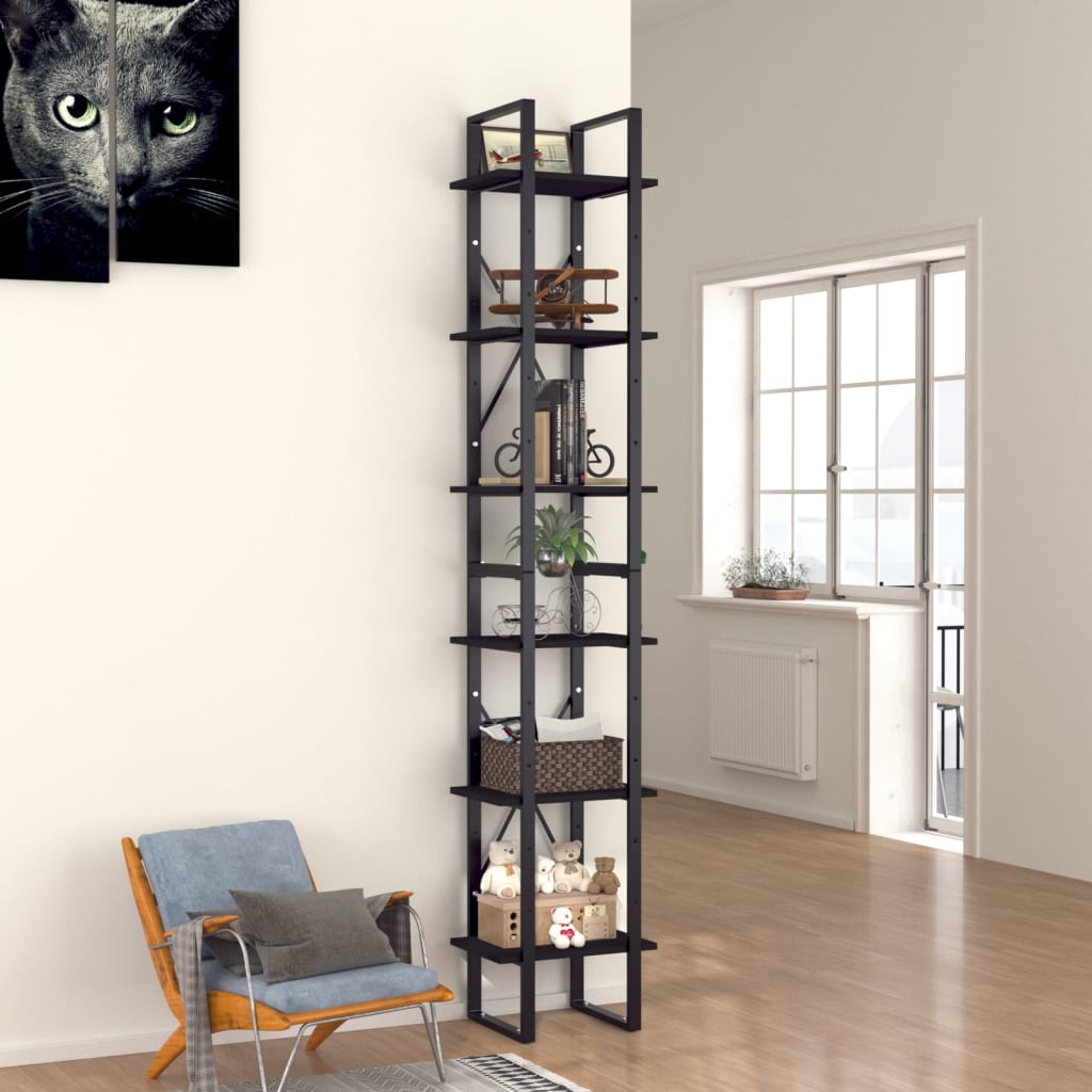 Bookcase 6 Compartments Black 40x30x210 cm Wood Material