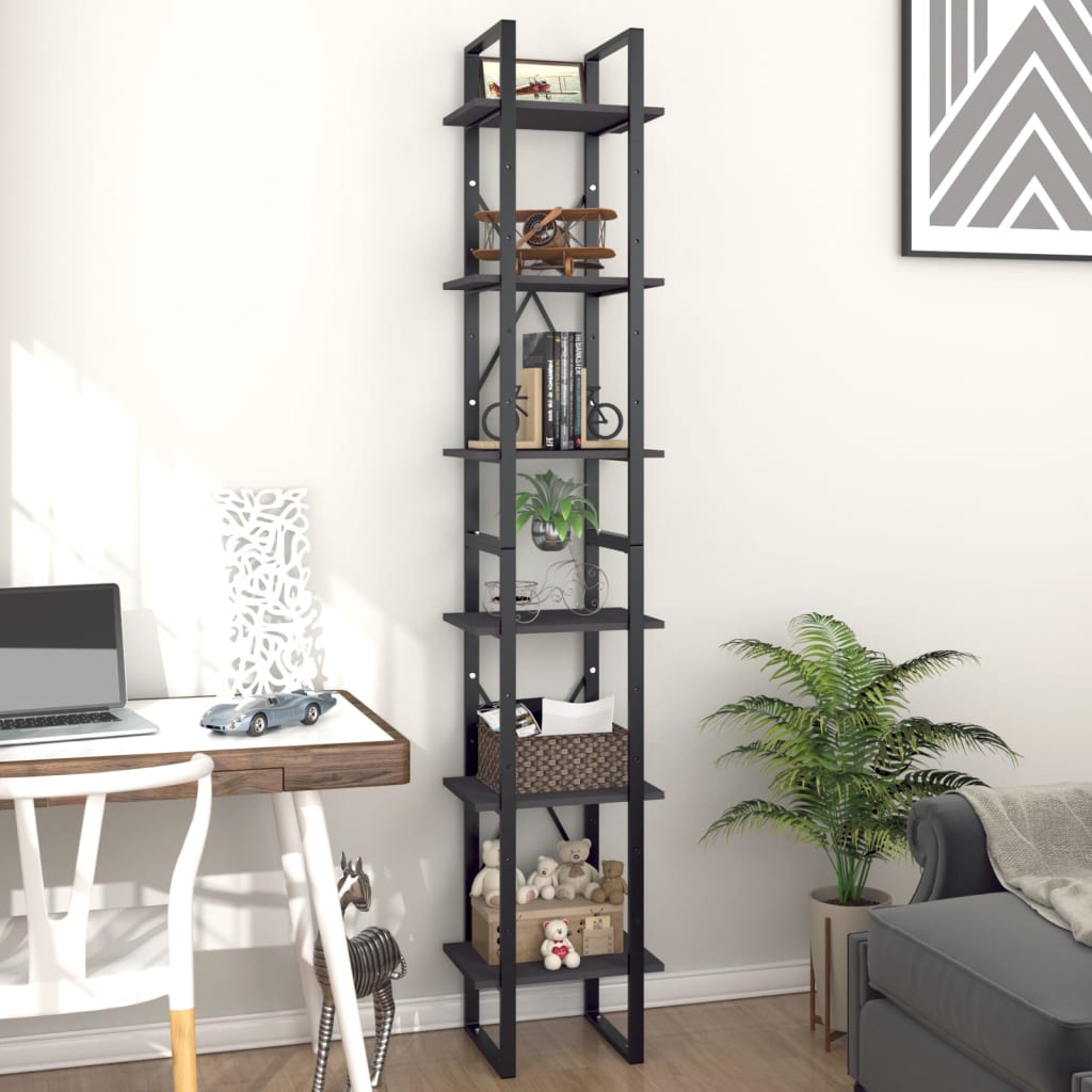 Bookcase 6 Compartments Grey 40x30x210 cm Wood Material