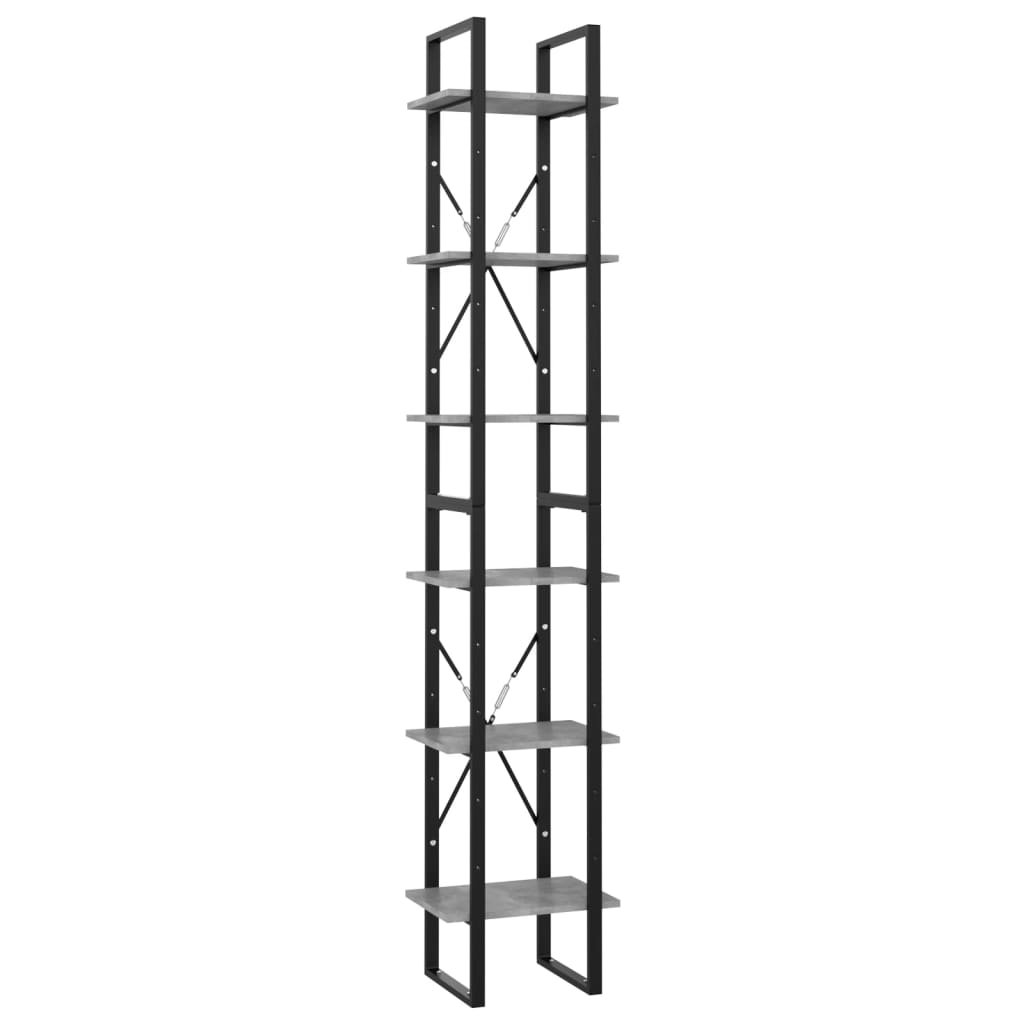 Bookcase 6 compartments concrete grey 40x30x210 cm wood material