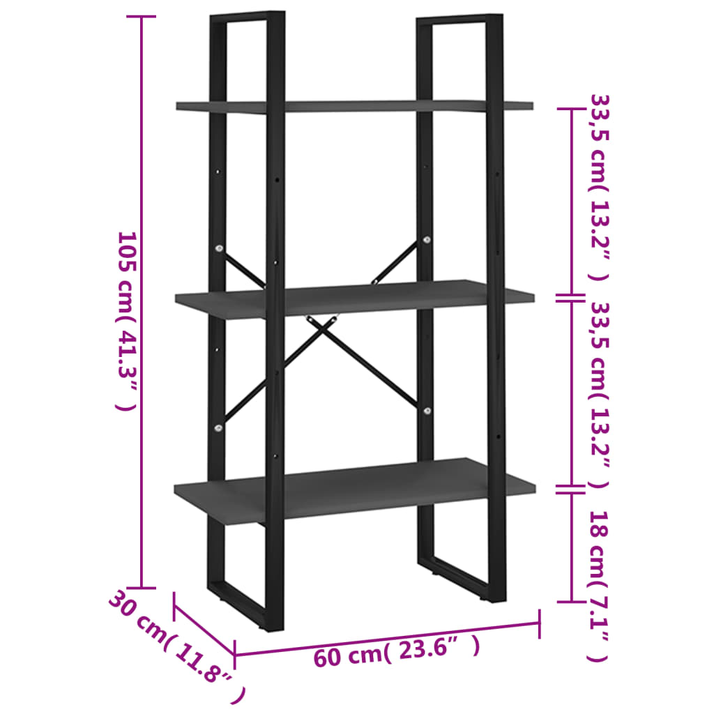 Storage Shelf Gray 60x30x105 cm Wood Material