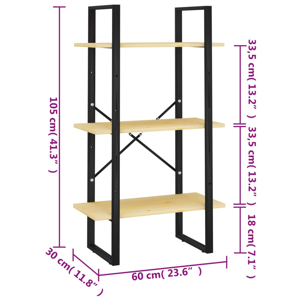 Freestanding shelf 60x30x105 cm solid pine wood