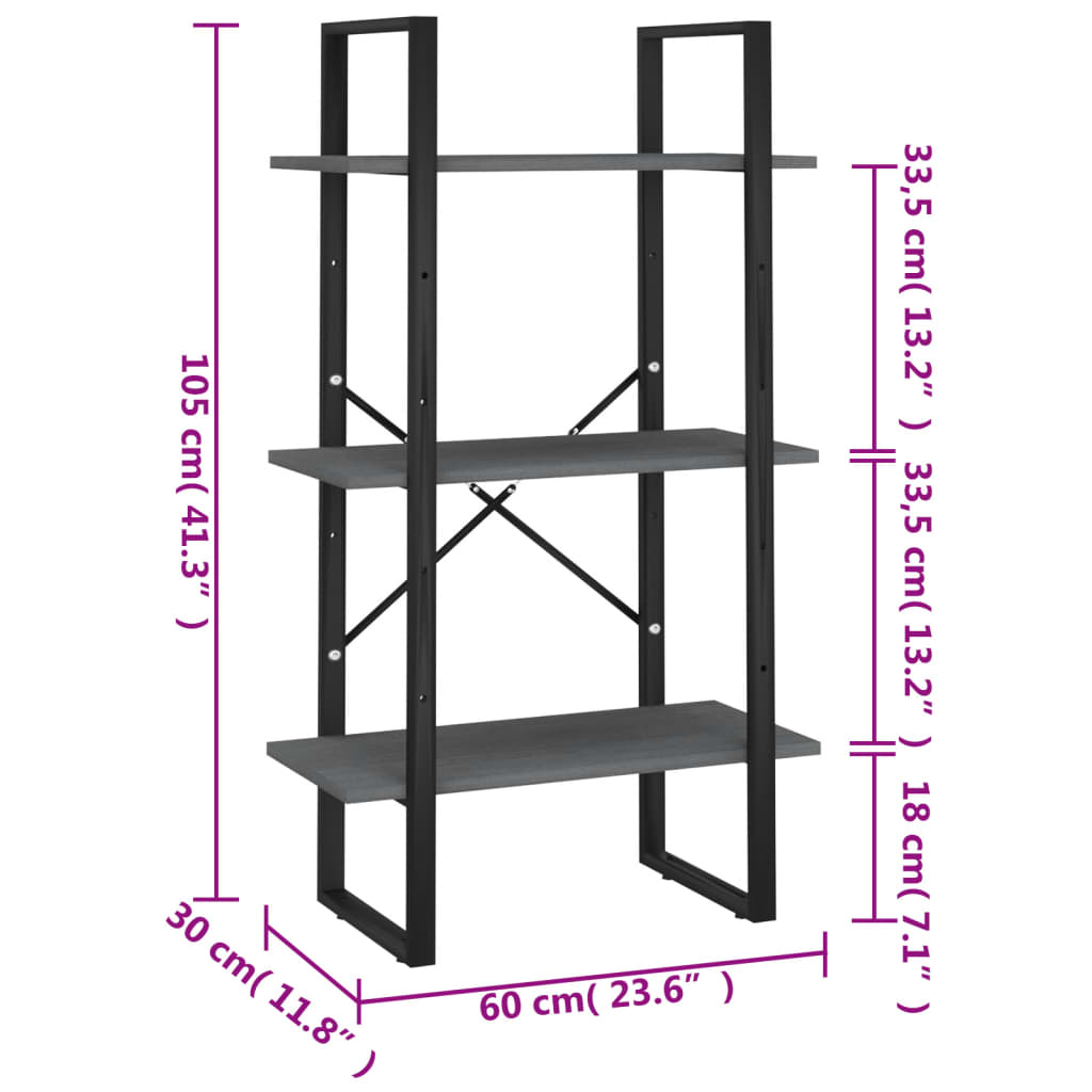 Standregal Grau 60x30x105 cm Massivholz Kiefer