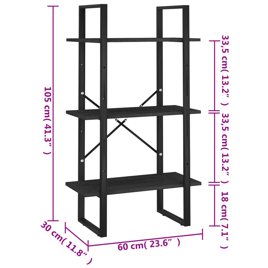 Standing Shelf Black 60x30x105 cm Solid Pine