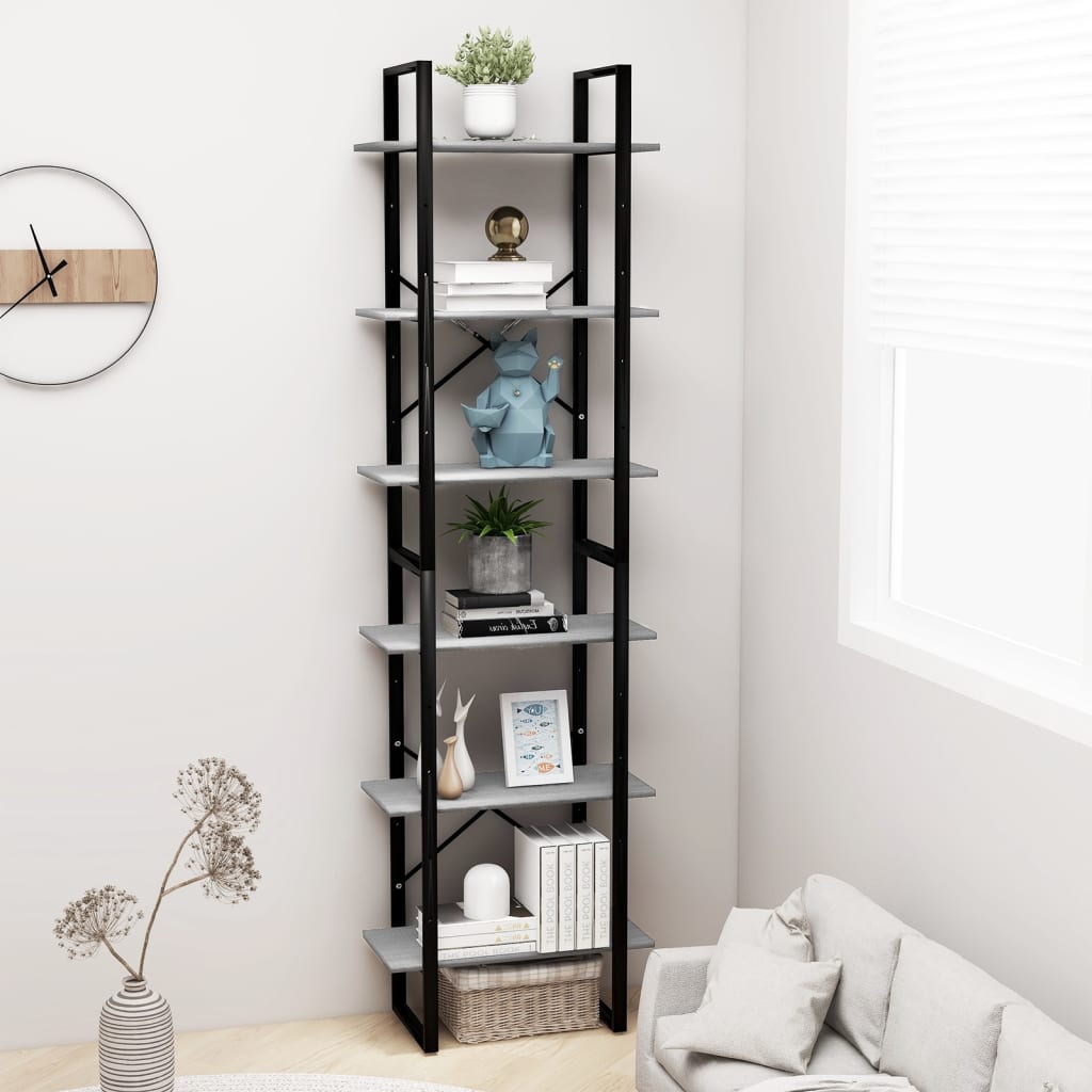 Storage shelf concrete grey 60x30x210 cm wood material