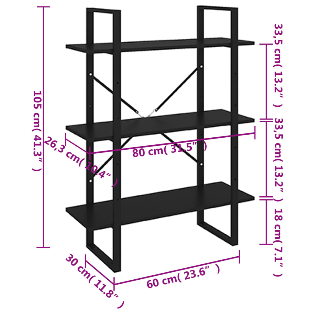 Bücherregal Schwarz 80x30x105 cm Holzwerkstoff