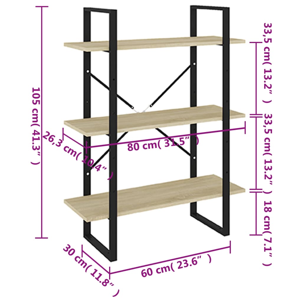 Bookshelf Sonoma Oak 80x30x105 cm Wood Material