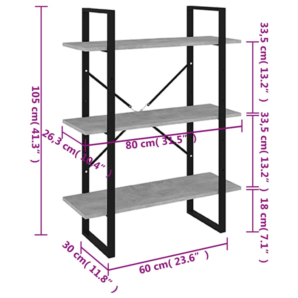 Bücherregal Betongrau 80x30x105 cm Holzwerkstoff