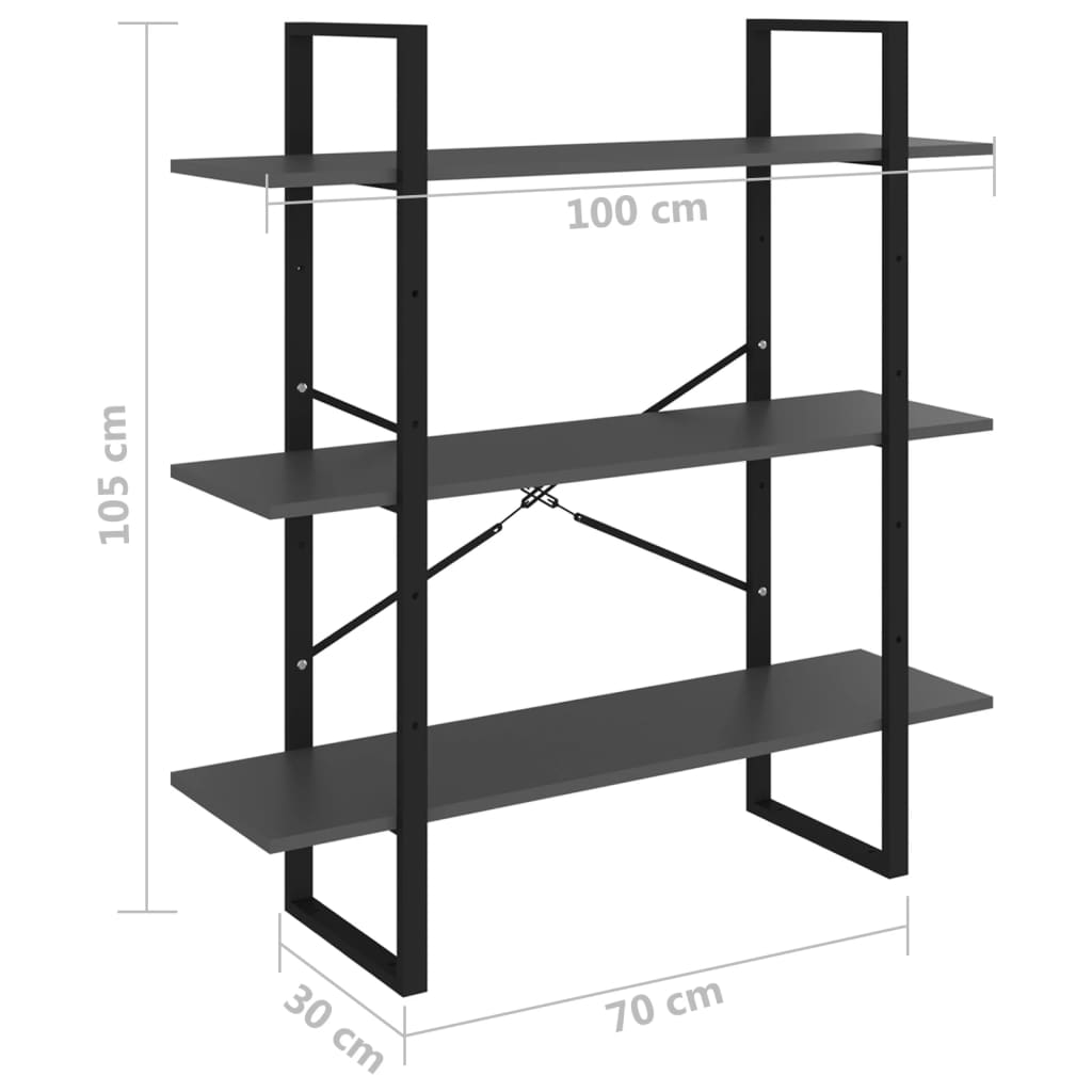 Bookshelf Grey 100x30x105 cm Wood Material