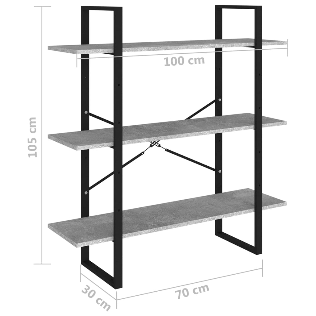 Bookshelf Concrete Grey 100x30x105 cm Wood Material