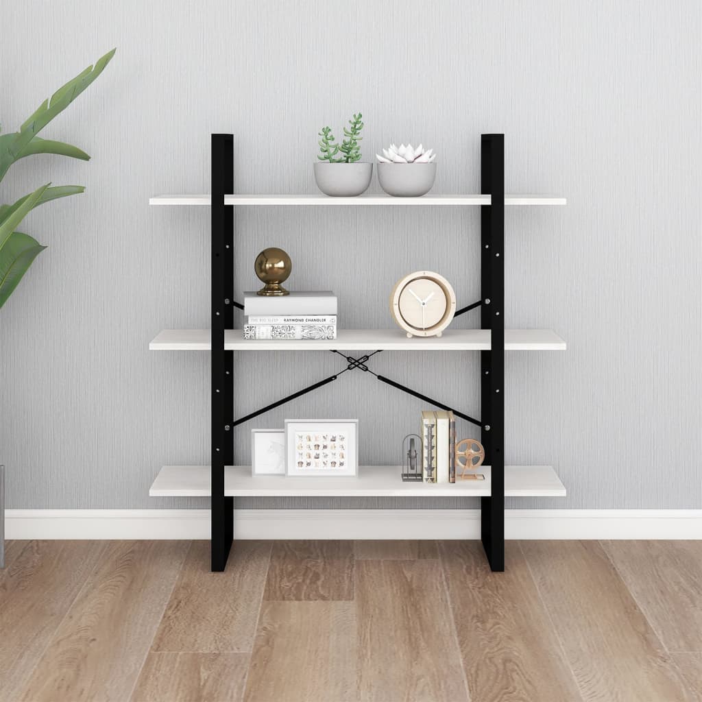 Bookcase 3 Shelves White 100x30x105 cm Solid Pine