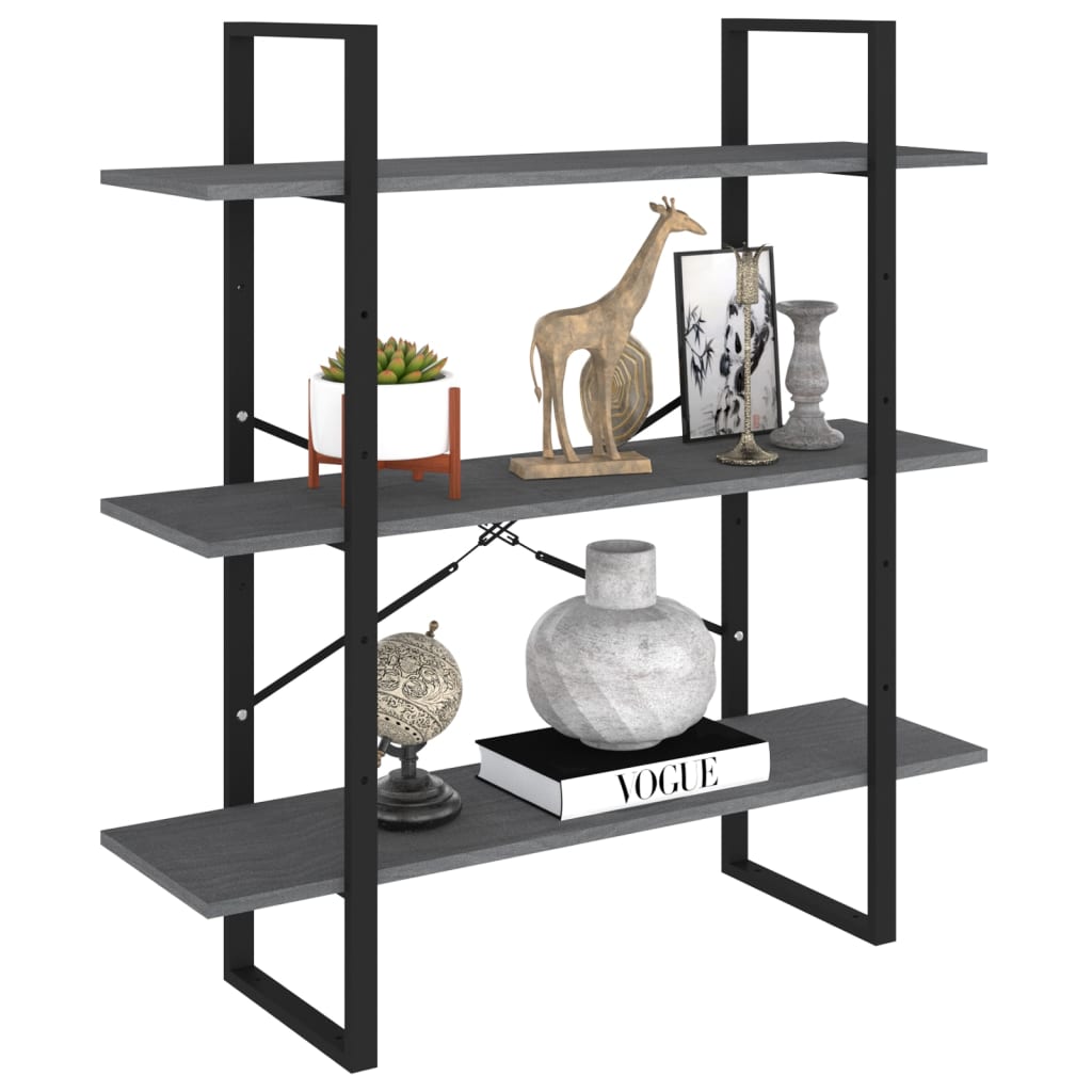 Bookcase 3 Shelves Grey 100x30x105 cm Solid Pine