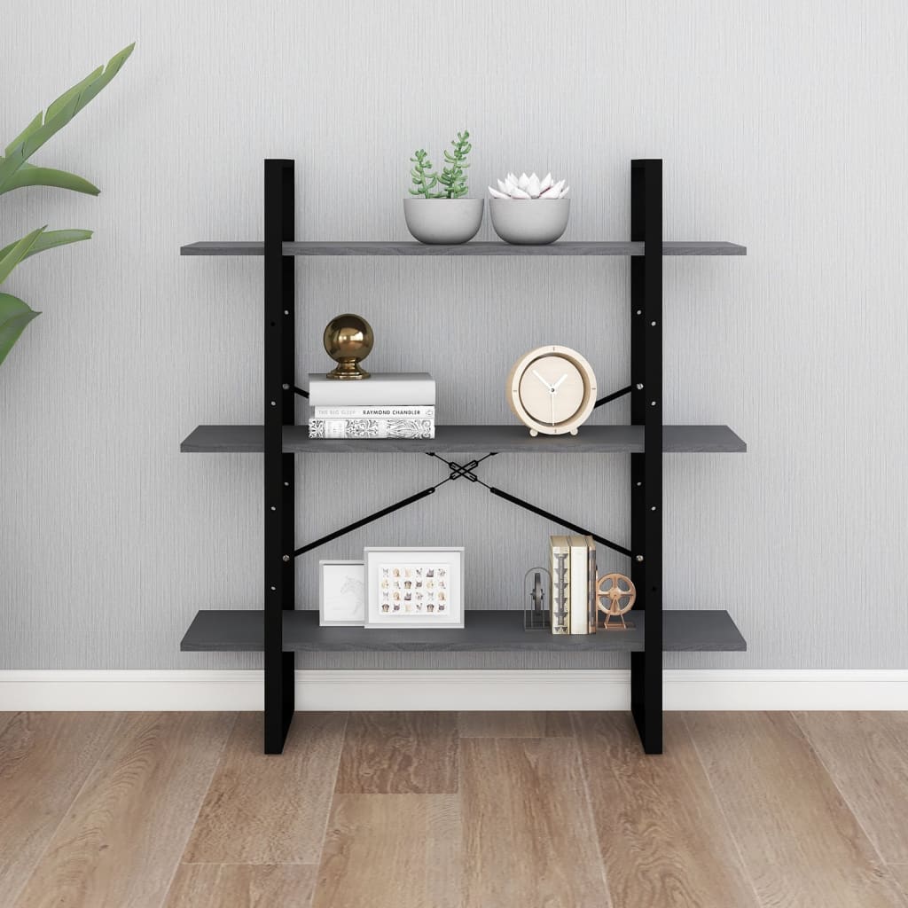 Bookcase 3 Shelves Grey 100x30x105 cm Solid Pine