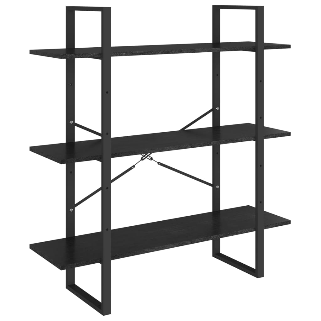 Bookcase 3 Shelves Black 100x30x105 cm Solid Pine