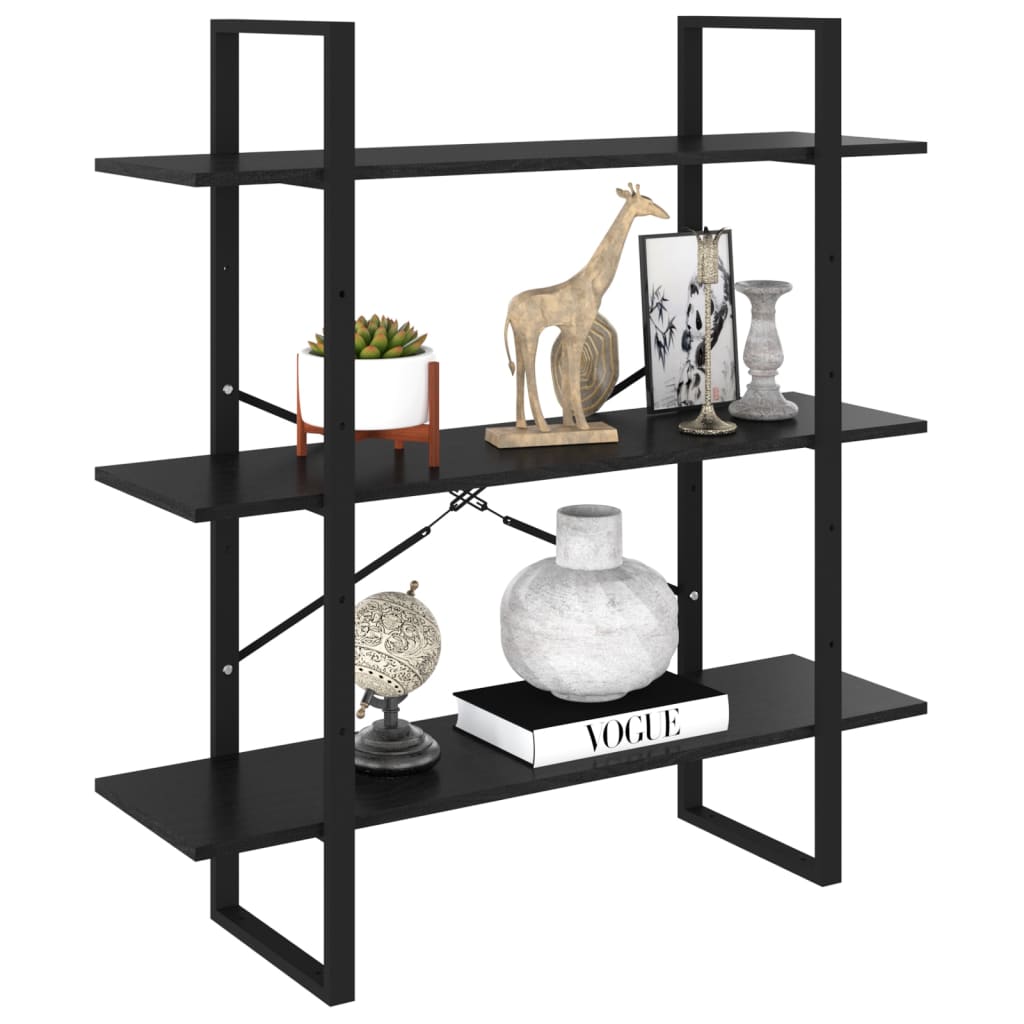 Bookcase 3 Shelves Black 100x30x105 cm Solid Pine