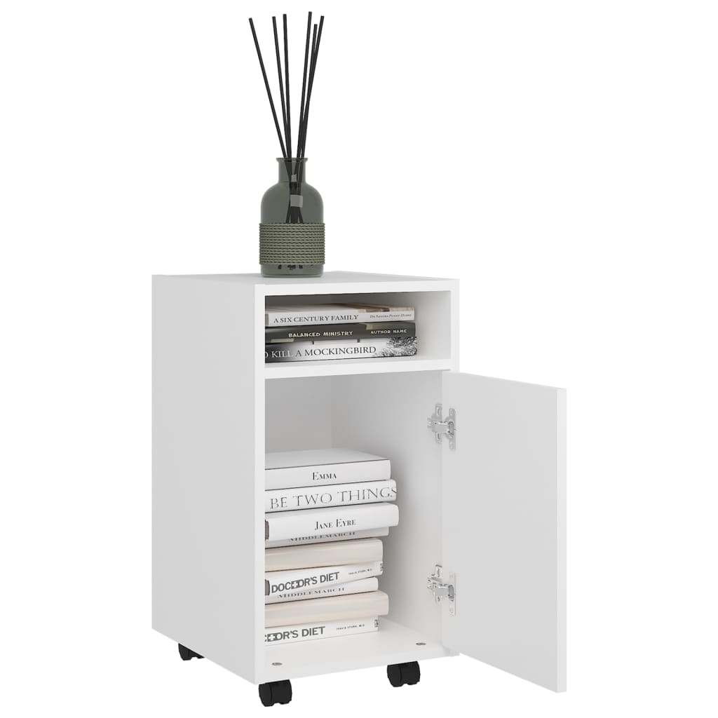 Side Cabinet with Wheels White 33x38x60 cm Wood Material