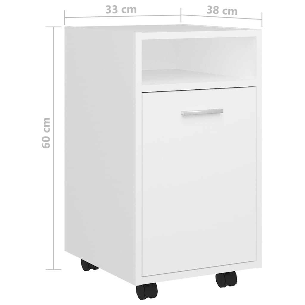 Side Cabinet with Wheels White 33x38x60 cm Wood Material