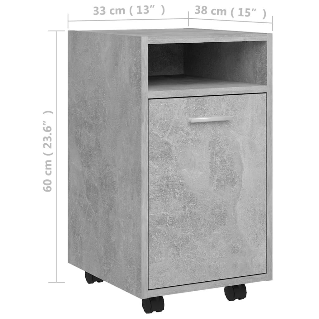 Side Cabinet with Wheels Concrete Grey 33x38x60 cm Wood Material