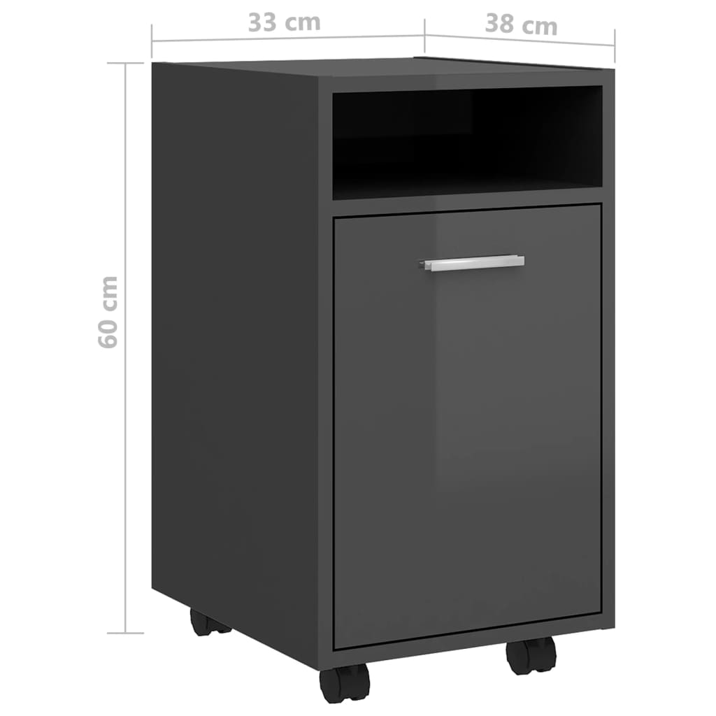 Side Cabinet with Wheels High Gloss Grey 33x38x60 cm