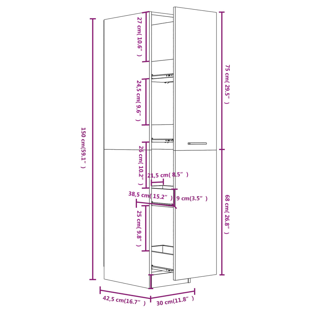 Apothekerschrank Betongrau 30x42,5x150 cm Holzwerkstoff