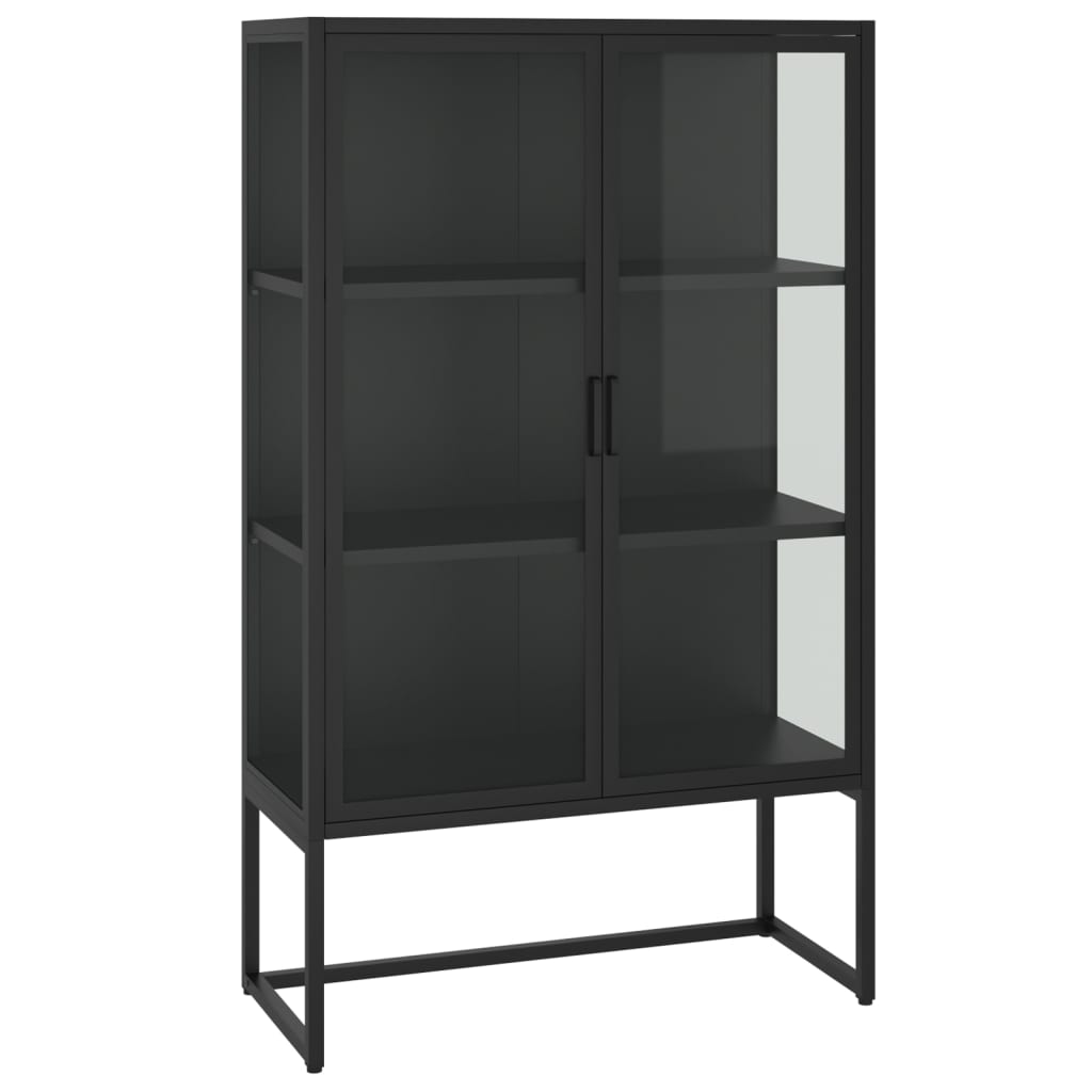 Highboard Schwarz 80x35x135 cm Stahl und Gehärtetes Glas