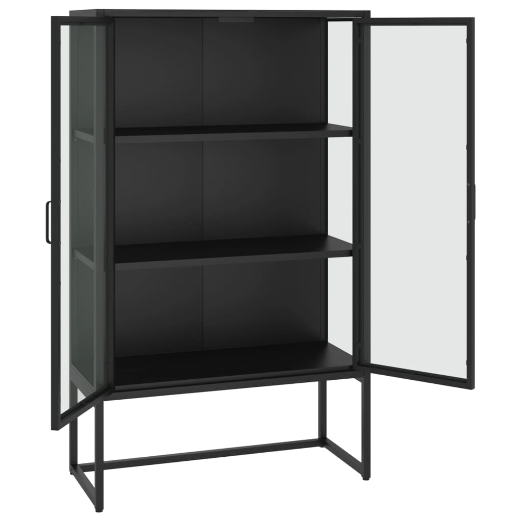 Highboard Schwarz 80x35x135 cm Stahl und Gehärtetes Glas