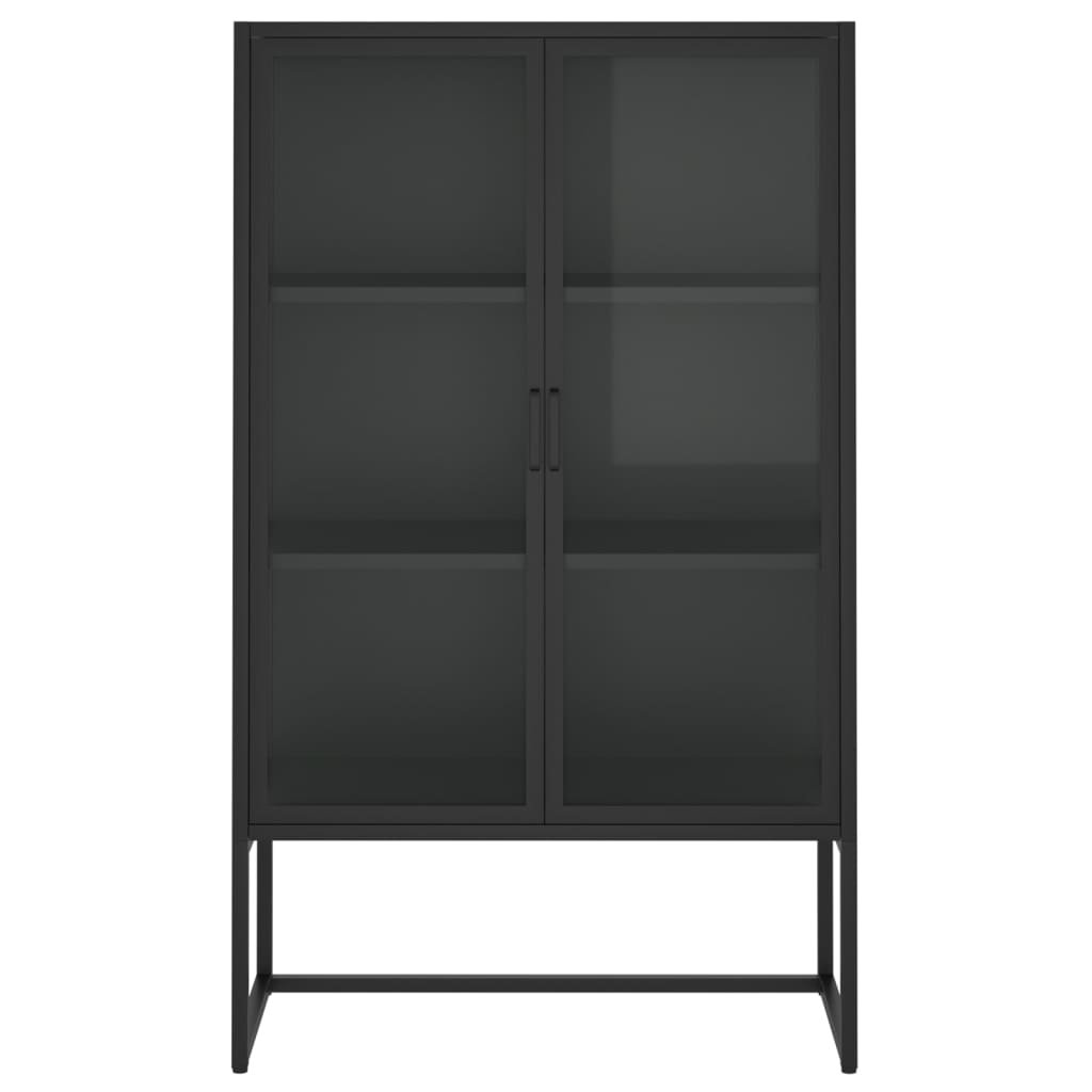 Highboard Schwarz 80x35x135 cm Stahl und Gehärtetes Glas