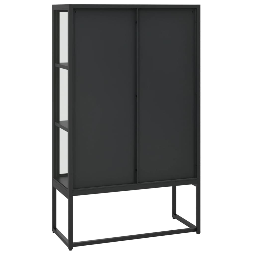 Highboard Schwarz 80x35x135 cm Stahl und Gehärtetes Glas