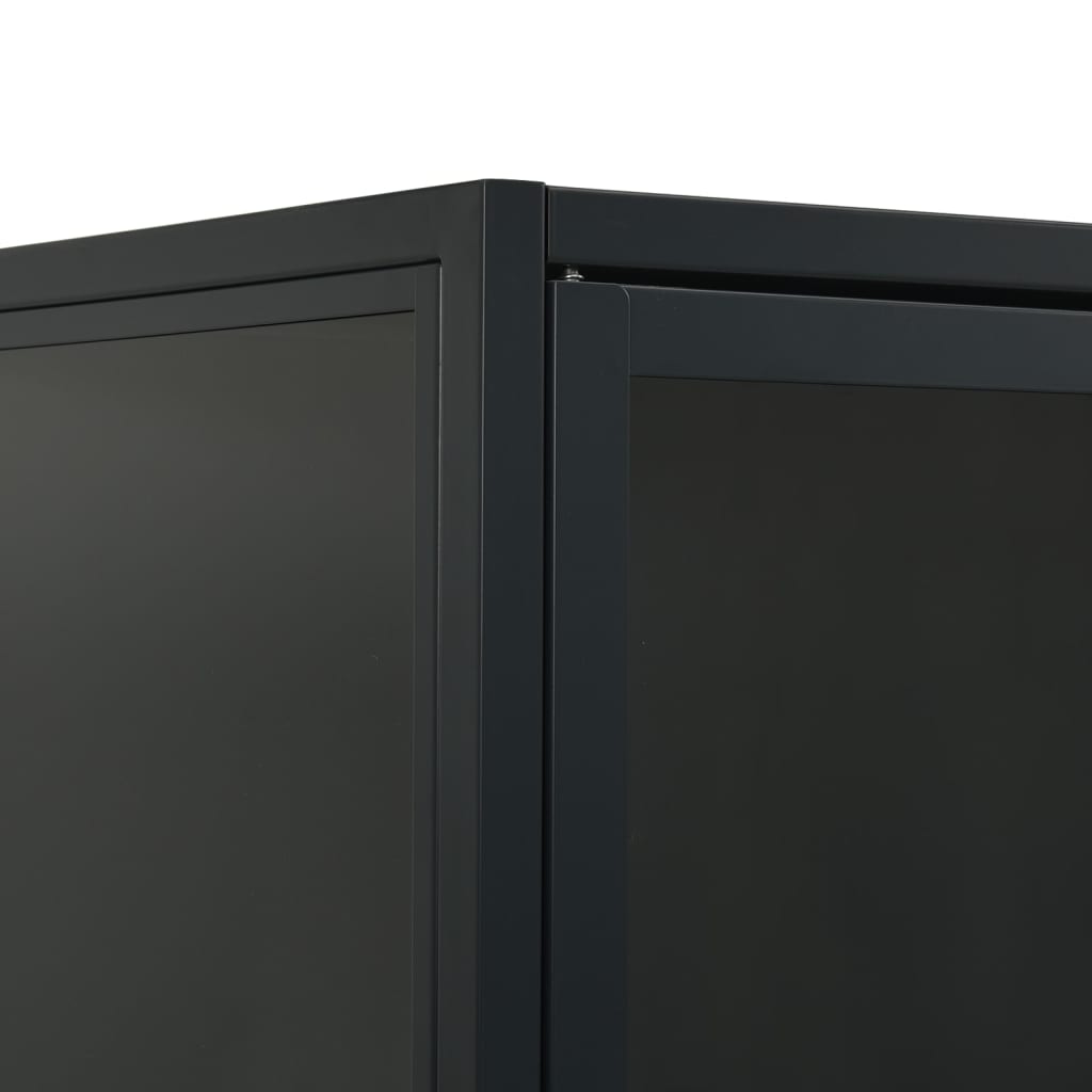 Highboard Schwarz 80x35x135 cm Stahl und Gehärtetes Glas