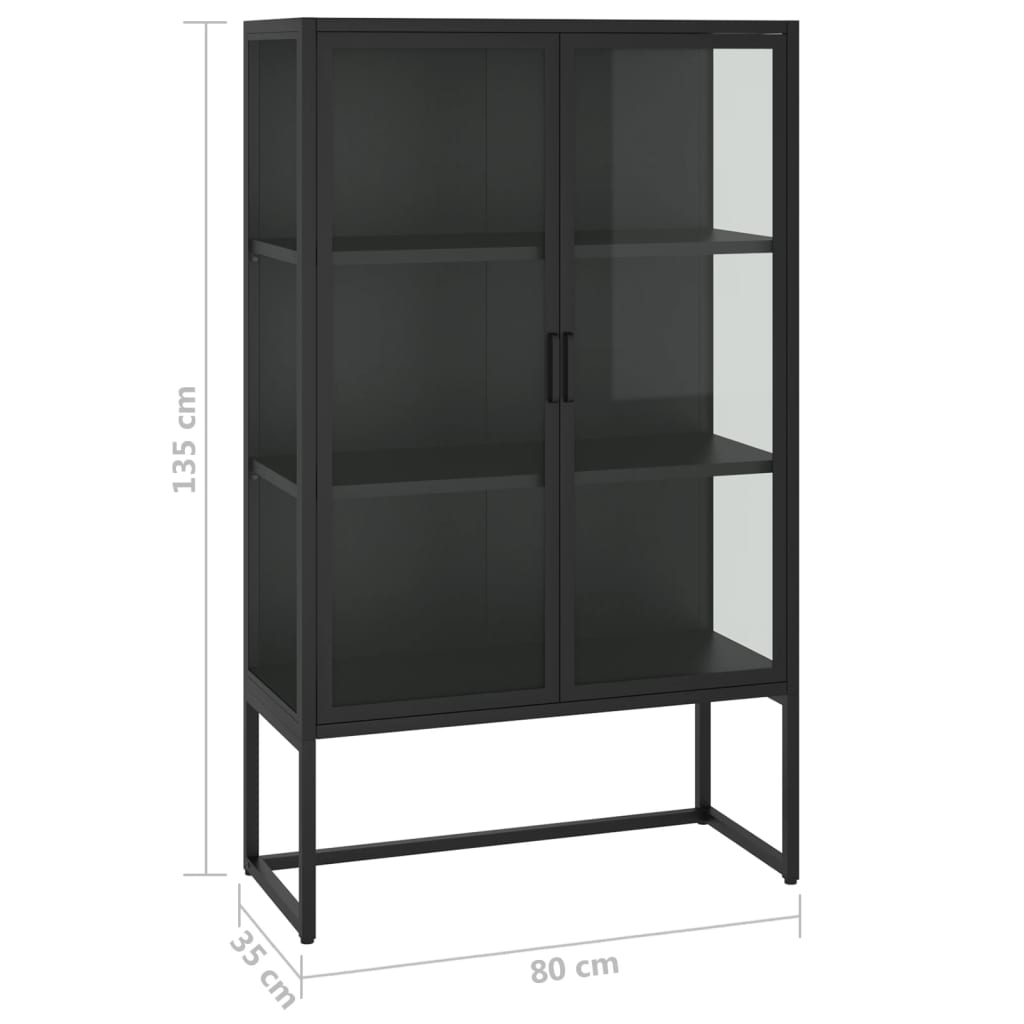 Highboard Schwarz 80x35x135 cm Stahl und Gehärtetes Glas